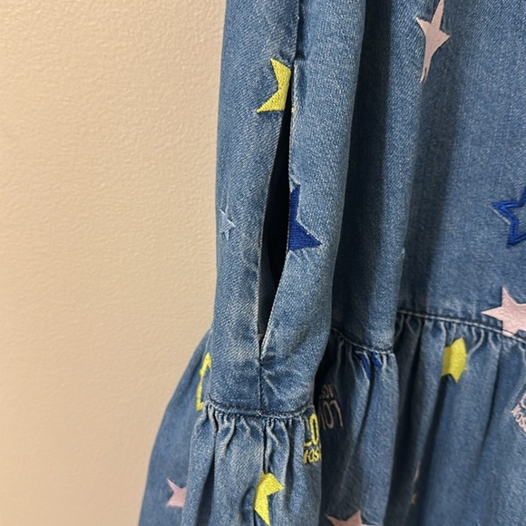 LOVE MOSCHINO Women’s Flounced Embroidered Sleeveless Denim Dress Sz 4 Girly - Picture 10 of 13